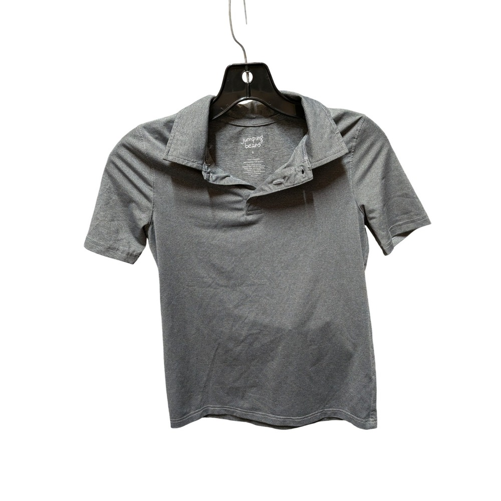 Jumping Beans Boys Grey Micro Stripe Polo Shirt Short Sleeve Size 8 Stretch